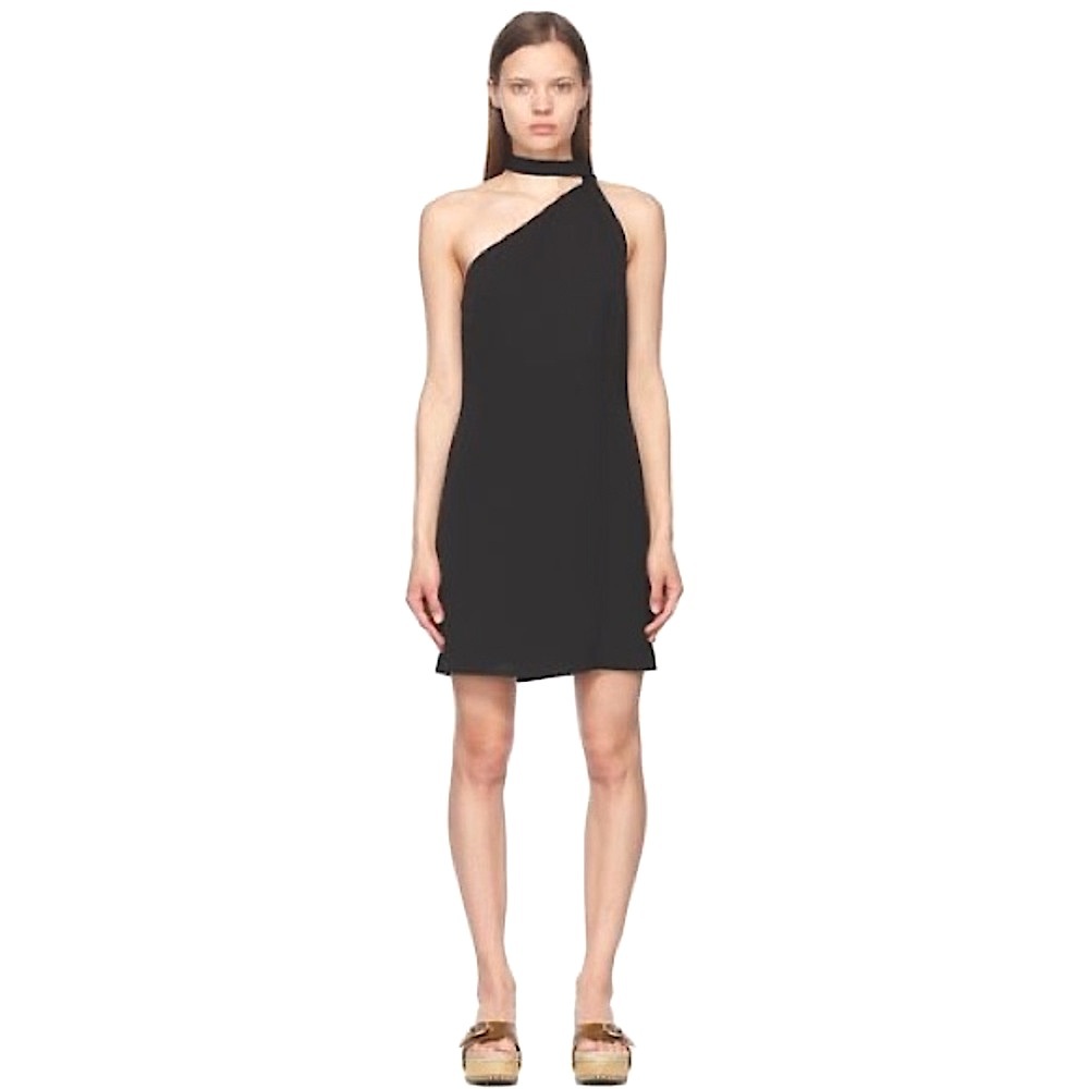 Naked Zebra Asymmetrical Neckline Black Halter Mini Dress Sz S/M